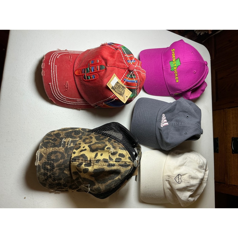Mixed Hat Lot 5pc Adidas C.C PonyCaps Kbethos John Deere Sydenstricker Pink Grey